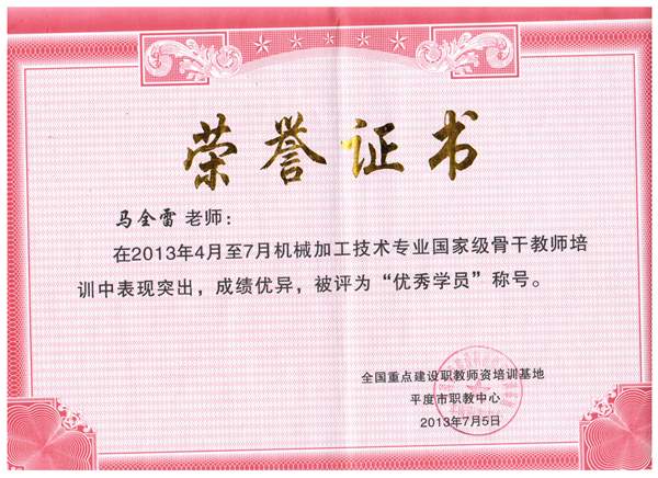 國家骨干教師“優秀學員”馬全雷老師